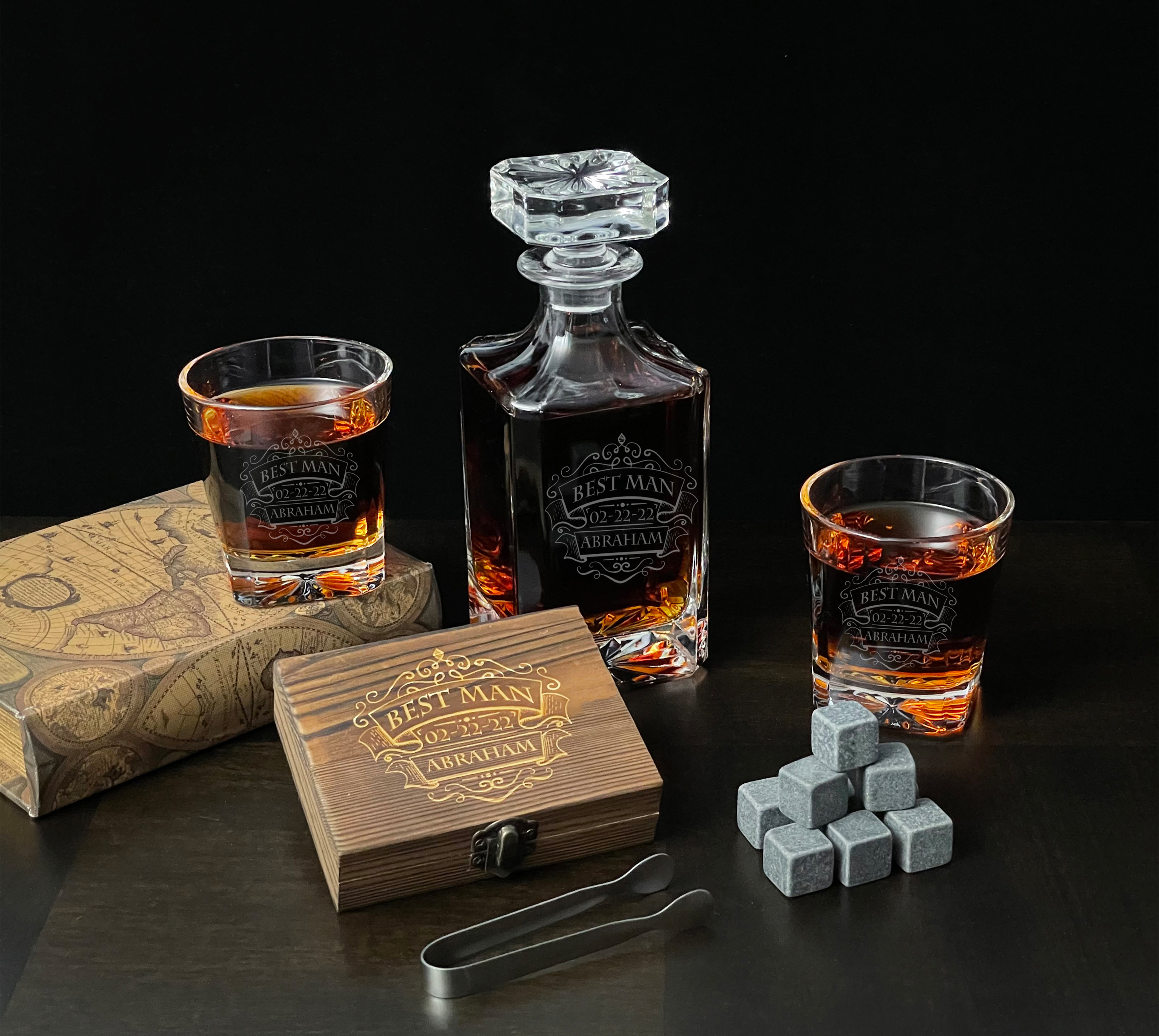 Groomsmen Gifts Decanter Set with Whiskey Stones